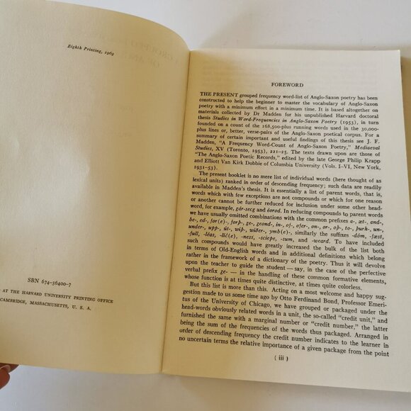 1969 Grouped Frequency Word-List of Anglo-Saxon Poetry Booklet Vocabulary - Picture 6 of 10